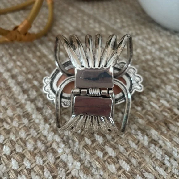 Coral Silvertone Statement Cuff Bracelet Turquoise Acrylic Bangle Jewelry Bundle - Picture 3 of 6